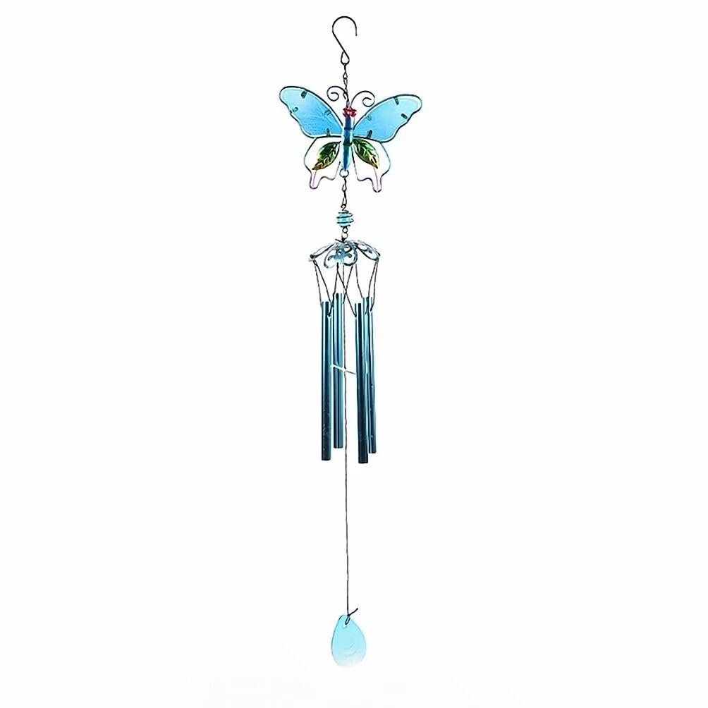 Plancholo Blue Butterfly Wind Chimes Butterfly Windchime With Aluminum Tubes, Outside Wind Chime For Garden Patio Yard, Gift For Mom