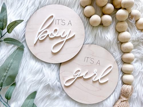 Image of Generic FELIXTA SET 2 OF He's Here/She's Here Wooden Baby Announcement Sign, WHITE (01)