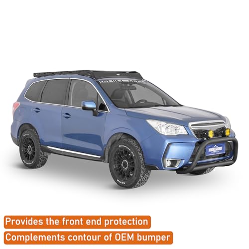 Image of Hooke Road 14-18 Forester Tubular Bull Bar Front Bumper Guard for Subaru Forester 2014 2015 2016 2017 2018, Offroad Heavy Duty Steel Rally Push Bar with 2 Light Mounts, Bolt-on Installation