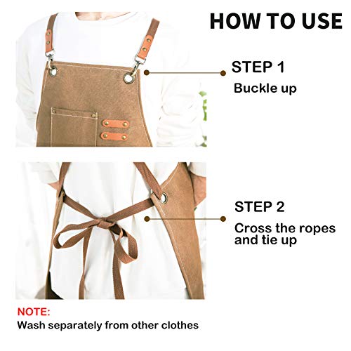 Zomao Chef Apron, Cotton Canvas Cross Back Apron With Pockets For Women And Men,Adjustable Strap And Large Pockets Apron,Kitchen Cooking Baking Bib Apron #TOP5