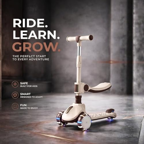 Image of Premium Kids Skate Cycle Scooter | 3 Wheel Foldable Toddler Scooter |4-Level Adjustable Handlebar Height | PU Flashing LED Wheels | Kids Scooter for Boys & Girls Ages 3-12 (KS-267 Brown)