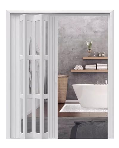 Puerta plegable de acordeón de PVC con paneles transparentes, separador interno deslizante para cocina, baño, armario, 61 x 203 cm de ancho x 86 cm