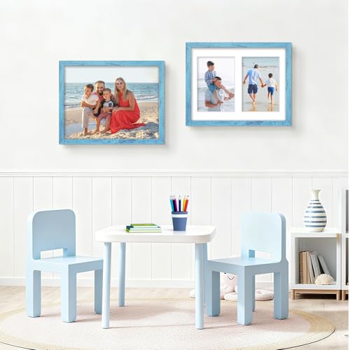 Image of DUENPY 8.5x11 Double 5x7 Picture Frame Double Picture Frame Displays Two 5x7 inch Photos Available Horizontal Wall Mounting Display and Vertical Blue