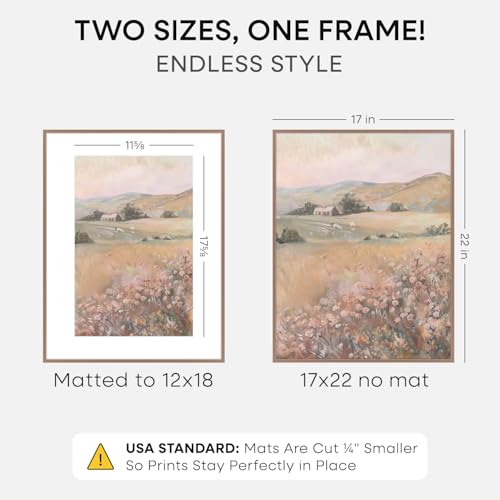 Image of Homeforia 17x22 Picture Frame Mocha, High End Metal 17x22 Poster Frames with Mat 12x18 Photo, 17 x 22 Mocha Frame Matted to 12 by 18 Print, 22by17 Thin Hanging Frames, Tempered Glass, Wall Kit, Set of 2