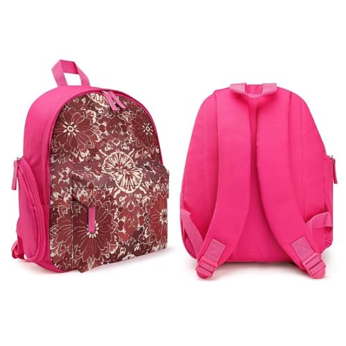 Bohemian Style Deep Red Flowers Backpack for Men Women, Durable Small Bookbag Lightweight Daypack for Travel, Hiking, Pink-style4