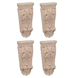 Yibuy, 4 decorazioni per porte in legno non verniciato, stile europeo, 10 x 4,5 x 1,7 cm