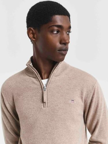 Gant Superfine Lambswool Half Zip Pullover, Sabbia Scuro MéLange, L Uomo - 3