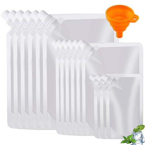 Drink Pouches & Travel Liquid Pouches & Reusable Food Pouches Clear Leak Proof Stand-Up Base 250/420/500ml for Festivals Cruise Picnic Odourless & Food Grade PE 15pcs Set