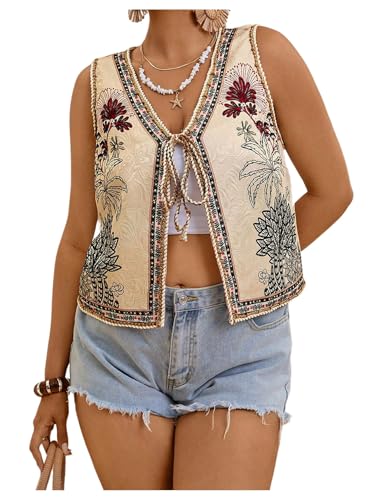 GORGLITTER Women's Plus Size Western Vest Tie Front Tops Boho Vintage Country Concert Rodeo Cowgirl Outfits Trendy 2025