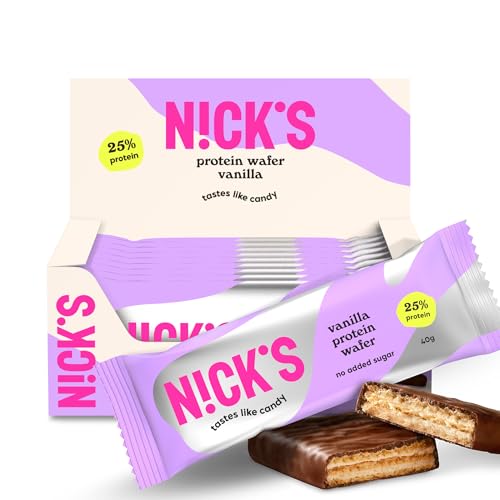 NICKS Protein Wafer Riegel Vanille | 25% Eiweiß | 203 Kalorien | Low carb Proteinriegel Schokolade Snacks ohne Zuckerzusatz Glutenfrei (9 Eiweißriegel x 40g)