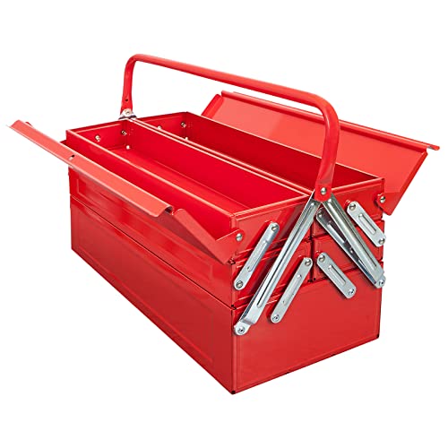 Torin 18-inch Tool Box,Portable Steel / Metal Tool Box with 5-Tray Cantilever Tool Organizer,ANTBC-128B,Red