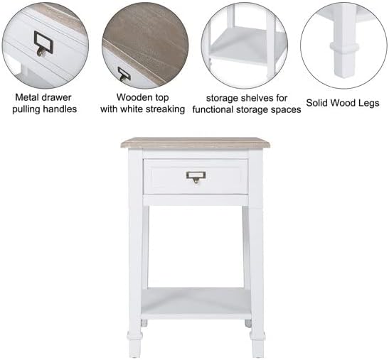 Miniatura 7 de Mesas auxiliares de madera blanca mesa auxiliar con cajón de almacenamiento para sala de estar y dormitorio solo uno