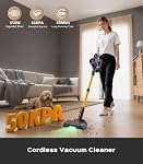 Cordless Vacuum Cleaner, 550W 50KPA Power, 45 Mins Runtime, Anti-Tangle Roller & LED Display, Self-Standing Lightweight Stick Vac, Rechargeable for Home Pet Hair Carpets Floors