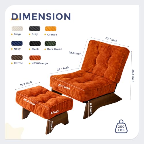 Image of MAXYOYO Accent Chair with Ottoman, Lounge Chair with Adjustable Backrest | Tufted Living Room Chair Upholstered Lounge Chair with Footrest Set, Modern Chair for Reading Room, NEW Orange