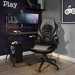 Emerge Vortex Bonded Leather Ergonomic Gaming Chair with Lumbar Support, High Back and Adjustable Tilt Lock, Black and Gray - Image 2