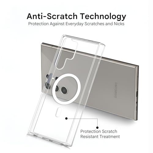 Image of Prolet Anti -Yellow Crystal Clear Hard Case Cover Compatible with Samsung Galaxy S24 Ultra with Magnetic Mag-Safe Wireless Charging Support, Shockproof Hard Back Cover (Transparent)