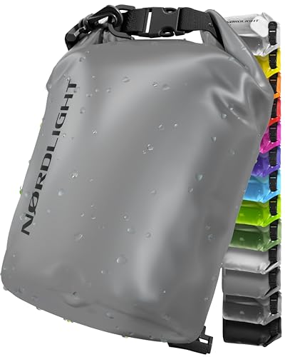 Nordlight Dry Bag 10L Wasserdichter Beutel - (Grau) Wasserdichter Packsack Mit Roll Top Verschluss Und Schultergurt | Schwimmen, Baden, Strand, Kanu, Stand Up Paddling, Tauchen