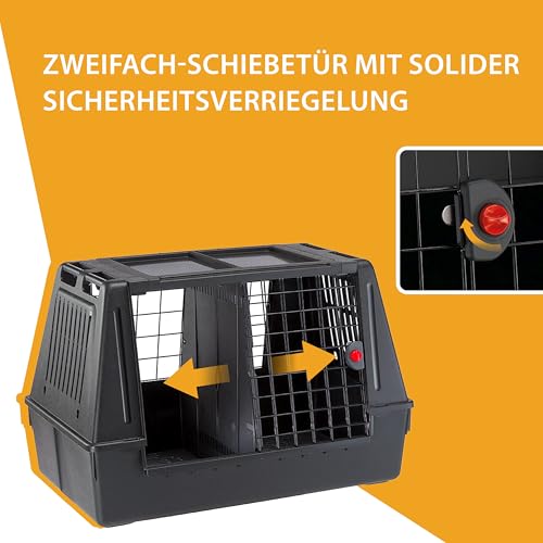 Ferplast Hundebox Auto, Atlas CAR 100 Scenic, extra Belüftung, Ablagefach, Doppelte Schiebeöffnung mit Sicherheitshaken, Abtropfmatte, L 100 x W 60 x H 66 cm - Max 40 Kg.
