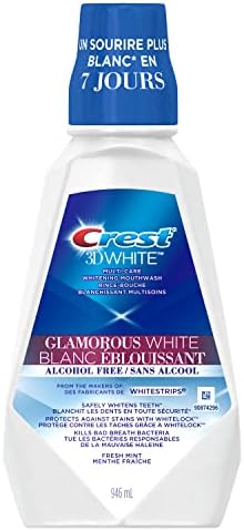 Crest Whitening Mouthwash, 3D White Glamorous, Protects Against Stains and Kills Bacteria, Fresh Mint, 946 mL