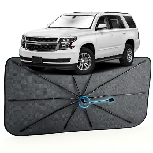 Image of Car Windshield Sun Shade for Chevrolet Tahoe 2015-2020 -[Reflective Coated Fabric] Sunshade Umbrella for Front Window, Car Shades Sun Visor Keep Car Cool and Protects Interior, 1:1 Exact Fit