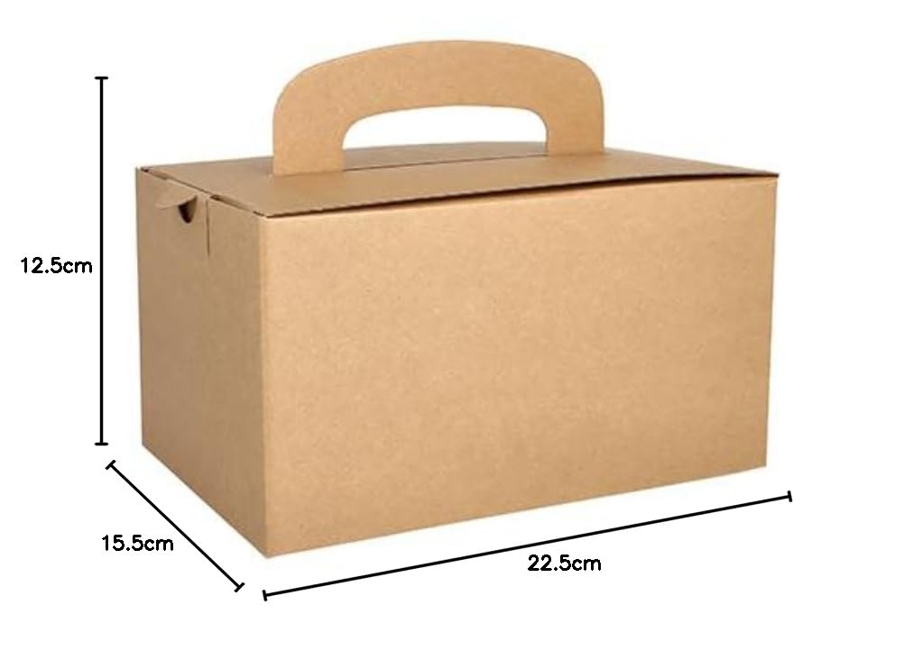 PAPSTAR 100 scatole per il pranzo, in cartone puro rettangolare, 12,5 cm x 15,5 cm x 22,5 cm, marrone con maniglia (88980, 5 x 20 pezzi)