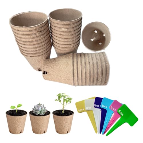 Dyiouxin Pots de Culture Biodegradable,Lot de 30 Pots de Semis de Plante,8CM Pot de Culture pour Semis,avec 30 étiquettes pour Plantes,pour...