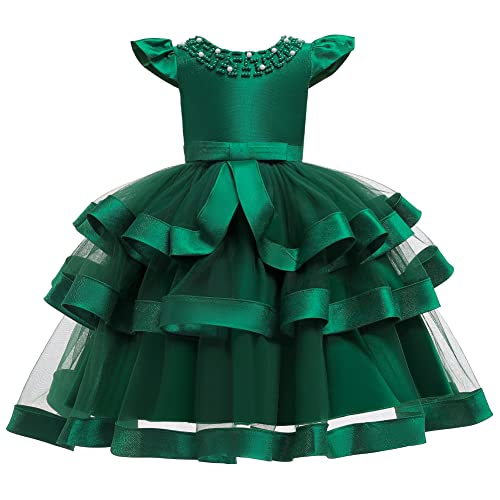 Robe de princesse bébé fille haut de gamme verte à fleurs pour cérémonie