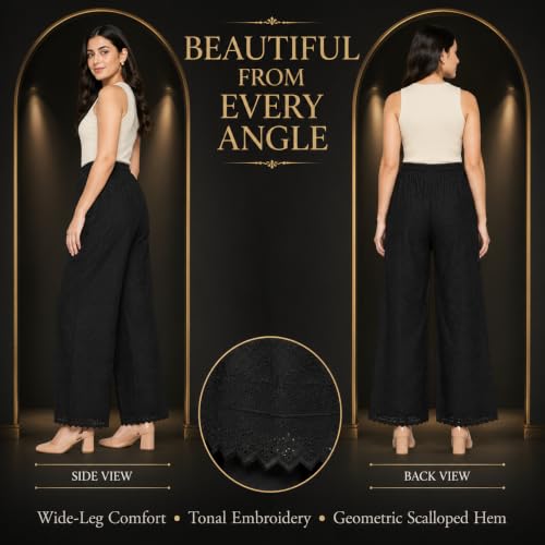 Image of Vastraa Fusion Women's Regular Fit Cotton Chikan Palazzo