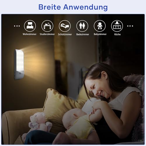 Suright LED Nachtlicht mit Bewegungsmelder, 2 Stück Aufladbar USB, Nachtlampe mit 3 Modi (AUTO/EIN/AUS), Nachtlicht Kinder 4000K Warmweiß Nacht Lampe für Schlafzimme, Badezimmer, Gang, Treppe, Küche – Bild 3
