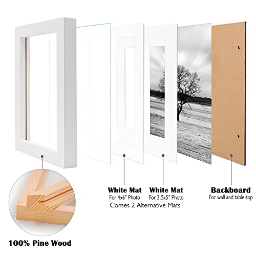 Egofine 5X7 Picture Frames 4 Pcs - Made Of Solid Wood Covered By Plexiglass Matted For 4X6 And 3.5X5 For Table Top Display And Wall Mounting Photo Frame White #TOP2