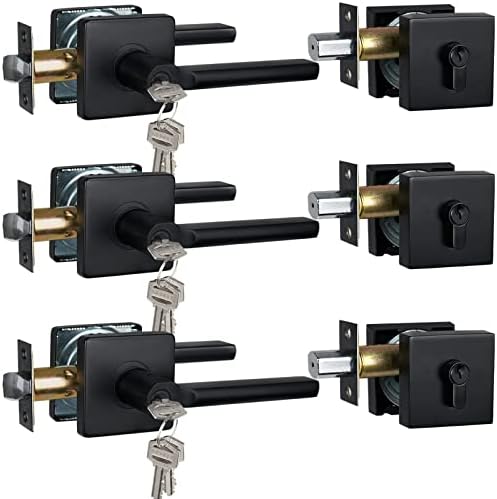 HISAFE Heavy Duty Matte Black Exterior Door Handle Set with Single Cylinder Deadbolt, 3 Sets of Different Keys, Left&Right Handed, X-HD1601-DB-SET-3