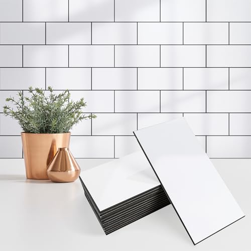 Comparison: Best Subway Tile For Kitchen Backsplash 6 StyloVue 100 Pieces Peel and Stick Backsplash for Kitchen, 3" x 6" PVC Subway Tile 2025 Upgraded Glossy White with Dark Gray Grout Backsplash Stick on Tile Elevate Kitchen, Bathroom, Fireplace,RV
