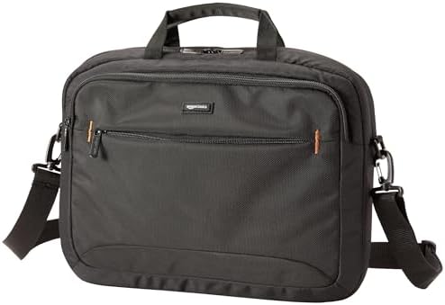 Amazon Basics Sac à bandoulière Compact pour Ordinateur Portable avec Poches de Rangement pour Accessoires (15,6 Pouces - 40 cm) Noir, 1 unité