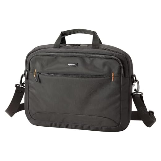 Amazon Basics- kompakte Laptoptasche, Umhängetasche/Tragetasche mit Taschen zur Aufbewahrung von Zubehör, für Laptops bis zu 15,6 Zoll (39,6 cm), Schwarz, 1 Stück