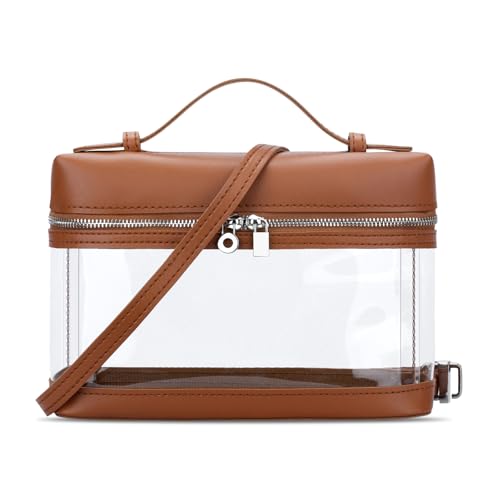 KKXIU Trendy Clear Purses for Women Stadium Approved Transparent Small Crossbody See Through Bags for Concerts Sports (Brown)2
