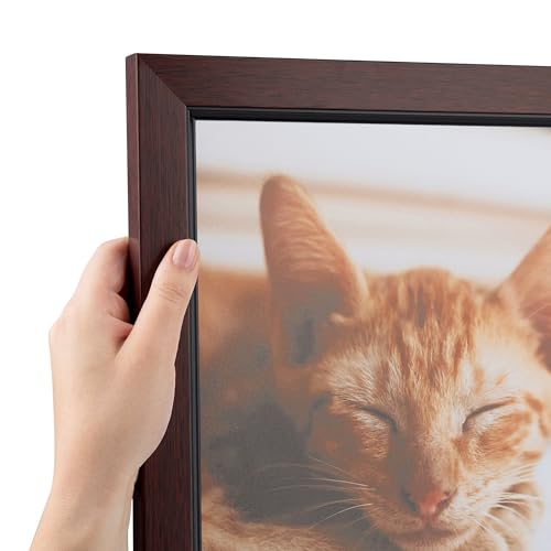 ArtToFrames 4x11 Inch Brown Picture Frame, This 1.25 Inch Custom Wood Poster Frame is Mahogany - Comes with Regular Glass and Corrugated Backing (2WOM77607-4x11)