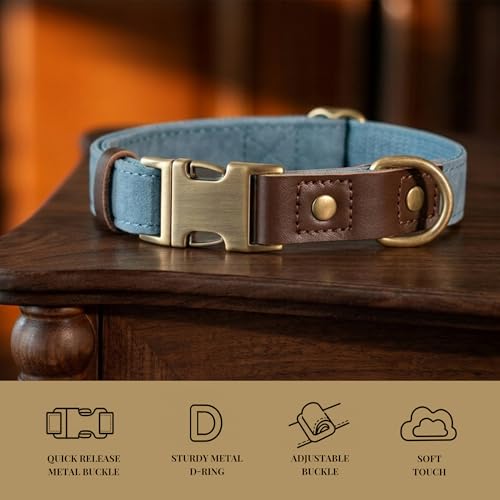 Image of Didog PU Leather Dog Collar for Small Dogs Puppy, Soft Lining, Denim Blue S