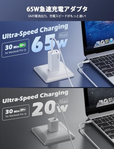 65W PD 急速充電器 type-c 【3台同時に急速充電・小型超軽量・PSE認証済】 usb コンセント usb c 充電器 3ポート 折りたたみ式プラグ 携帯 に便利 GaNIII 高速PD3.0/QC3.0/PPS/SCP規格Type-C/USB-A対応 MacBook/タブレットPC用/ノートpc/iPad/iPhone/Android その他機器対応 タイプC充電器 出張 旅行に最適