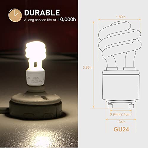 Image of JACKYLED CFL Light Bulbs Energy Efficient UL T3 13W 2700K 900lm Spiral GU24 Base Compact Flourescent Bulbs 4-Pack