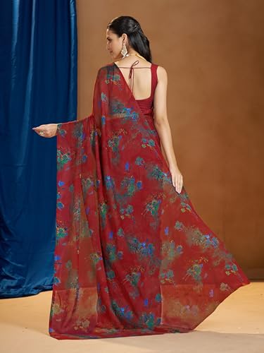 Image of Garden Vareli Nara Chiffon Abstract Floral Print Saree
