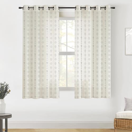 Lightweight Curtains 63 Inch Length,Gray Grey Floral Patterned Light Weight Curtains for Bedroom Living Room