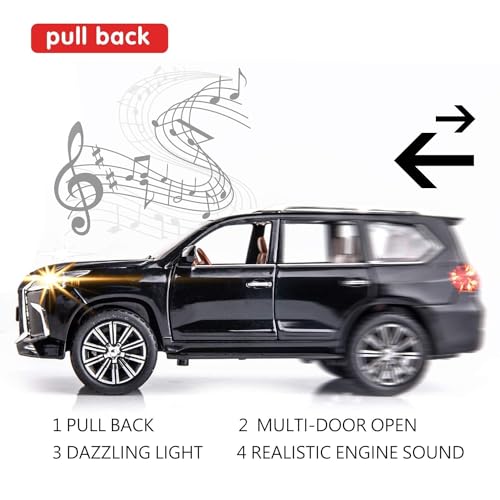 Image of Invite Enterprise Alloy Metal Pull Back Die-Cast Car 1:24 Big Lexus Lx570 Diecast Metal Pullback Toy Car With Openable Doors, Light Music Boys Gifts Toys For Kids(1:24 Lx570 - Black)