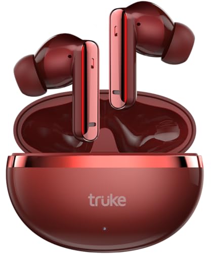 Image of truke Q1 Lite True Wireless in Ear Earbuds, 48H Playtime Ear Buds, Crystal-Clear Calls, Fast Charging, Elegant Royal Design, Bluetooth 5.4, Noise Cancellation, Gaming Mode (Rose Red)