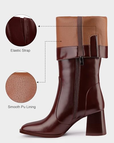 MUCCCUTE Knee High Boots for Women Square Toe Chunky Heel Side Zipper Rhinestone Sparkly Fashion Tall Long Boots for Ladies2