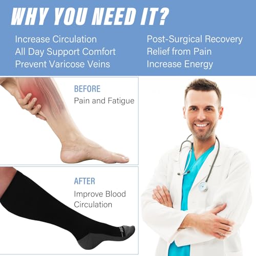 CaiDieNu Plus Size Compression Socks: Wide Calf Compression Socks for Women and Men Knee High Pregnant Nurses Running Travel2