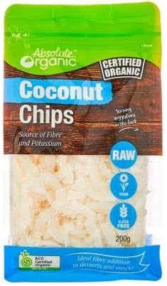 NT# Absolute Organic Coconut Chips 200G -Absolute Organic Coconuts Chips are a great addition to a healthy and balanced diet for being pure, unsweetened and a good source of fiber