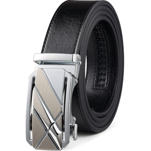 Image of Drowsmen Leather ratchet belt 1 3 /8 inch with Click Sliding Automatic Buckle, Adjustable belt Trim to Fit
