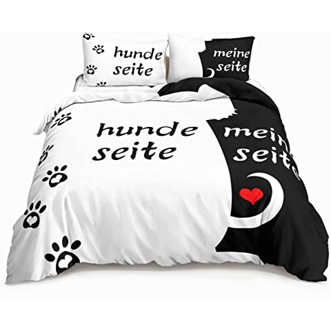 HOTRCR Dog Side and My Side Print Bedding Set Couple Duvet Cover Set Black White Pattern Romantic Theme Bedding Set Bedding 220 x 230 cm DEW08 Cover