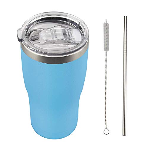 AGH 20 oz Coffee Tumbler Set, Reusable Stainless Steel Travel Water Mug with Lid and Straw, Vacuum Double Wall Insulated Tumbler for Hot and Iced Water, Coffee, Tea and Beverages (Light Blue)