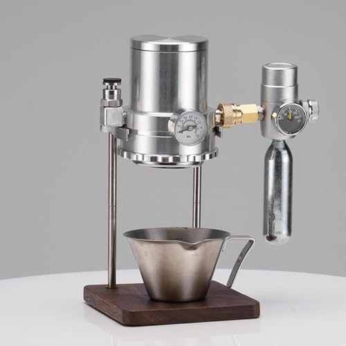 Máquina de espresso a presión de aire con base de madera, válvula de presión ajustable para preparación personalizada, ideal para capuchino y café con leche